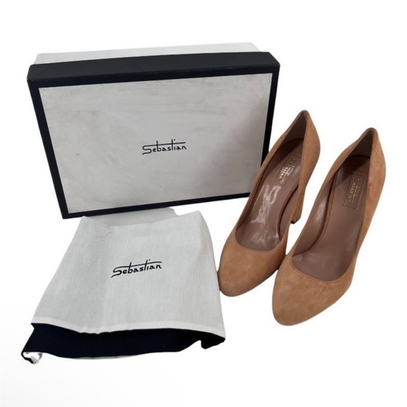 SEBASTIAN Italy Pumps Sand Suede Leather Heels Size 38 NEW - Picture 10 of 13
